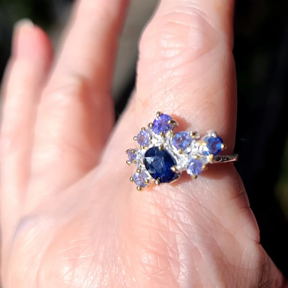 Stunning sapphire Tanzanite Kyanite & Amethyst Sterling silver sz8.75 ring - Picture 9 of 9